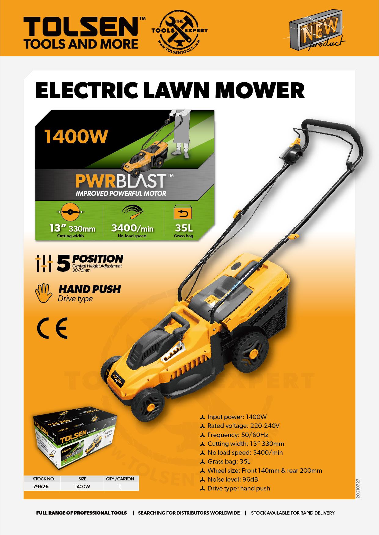 Electric Hand Push Lawn Mower 35L Grass Bag (1400 Watts) 79626