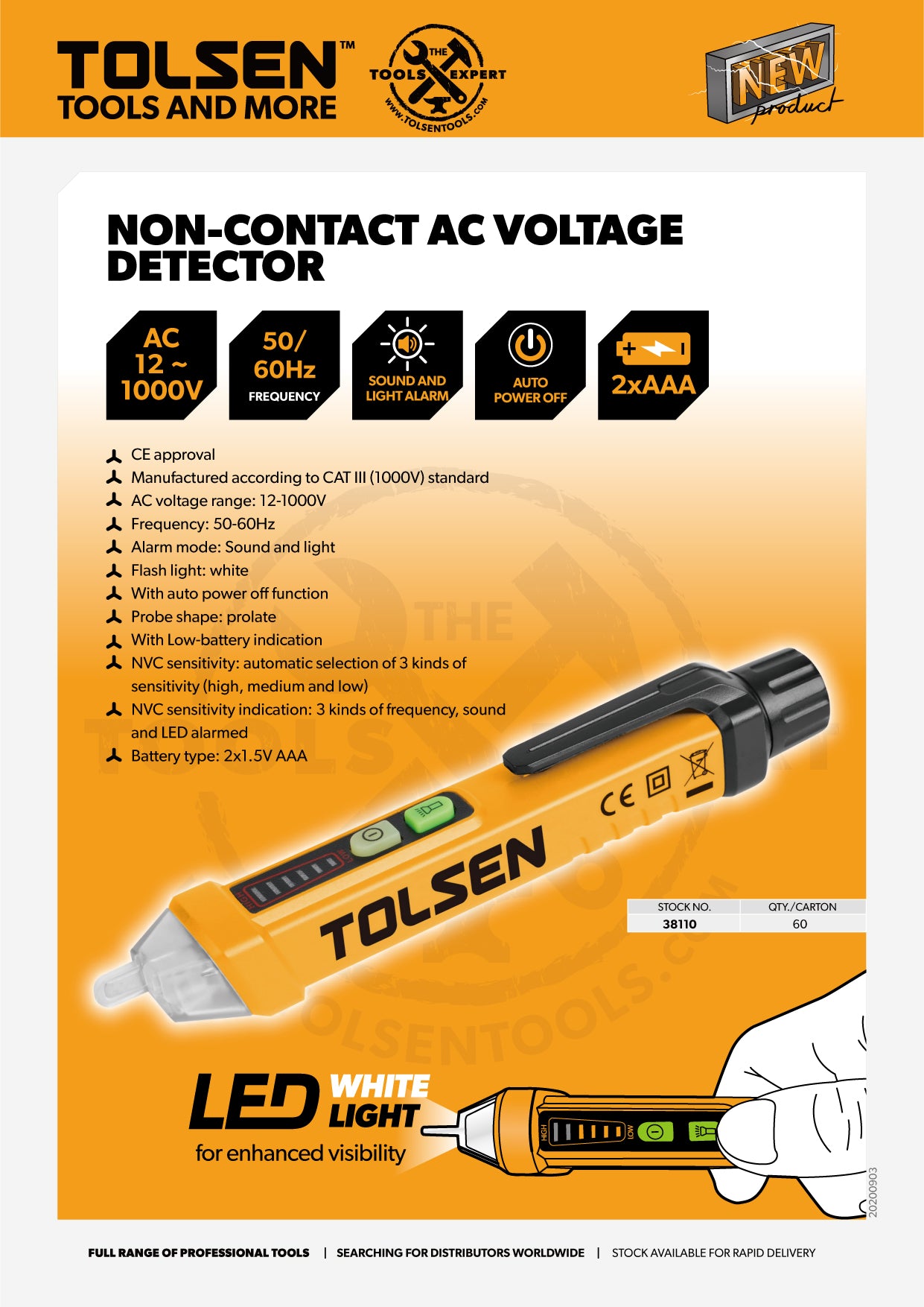 Non-Contact AC Voltage Detector (AC 12-1000V) CE Approved 38110