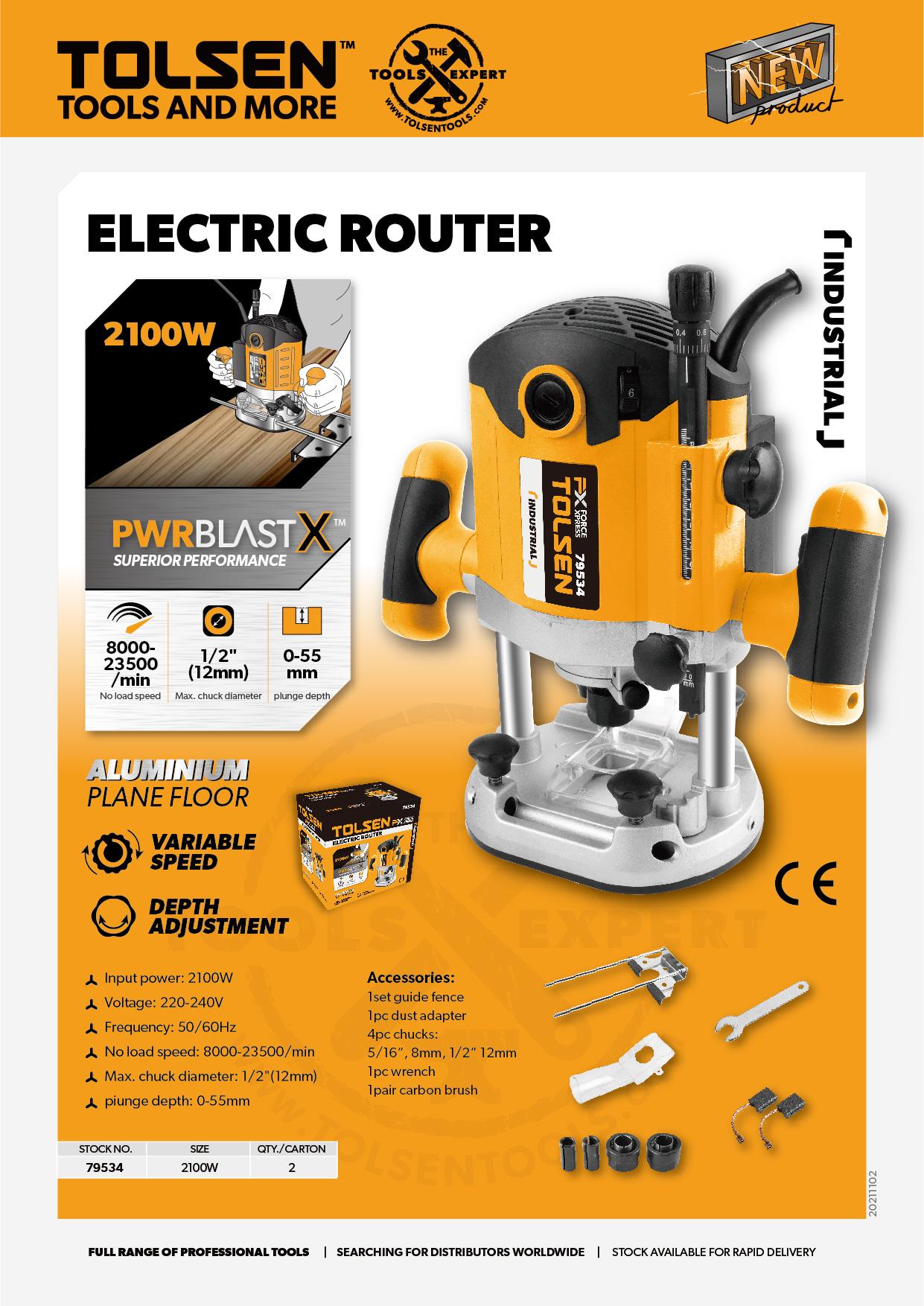 Industrial Electric Router Trimmer w/ Free 8 Accessories (2100W) PWRBLAST X