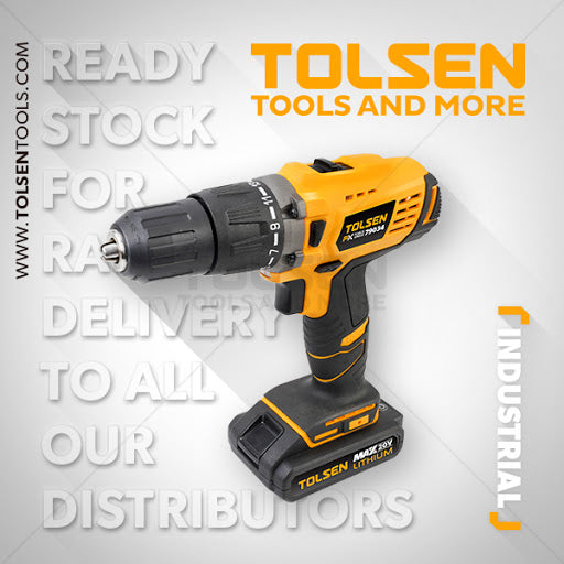Tolsen Industrial LI-ION Cordless Impact Function Drill w/ 2 Battery, Hard Case (20V) GS & TUV Approved 79034